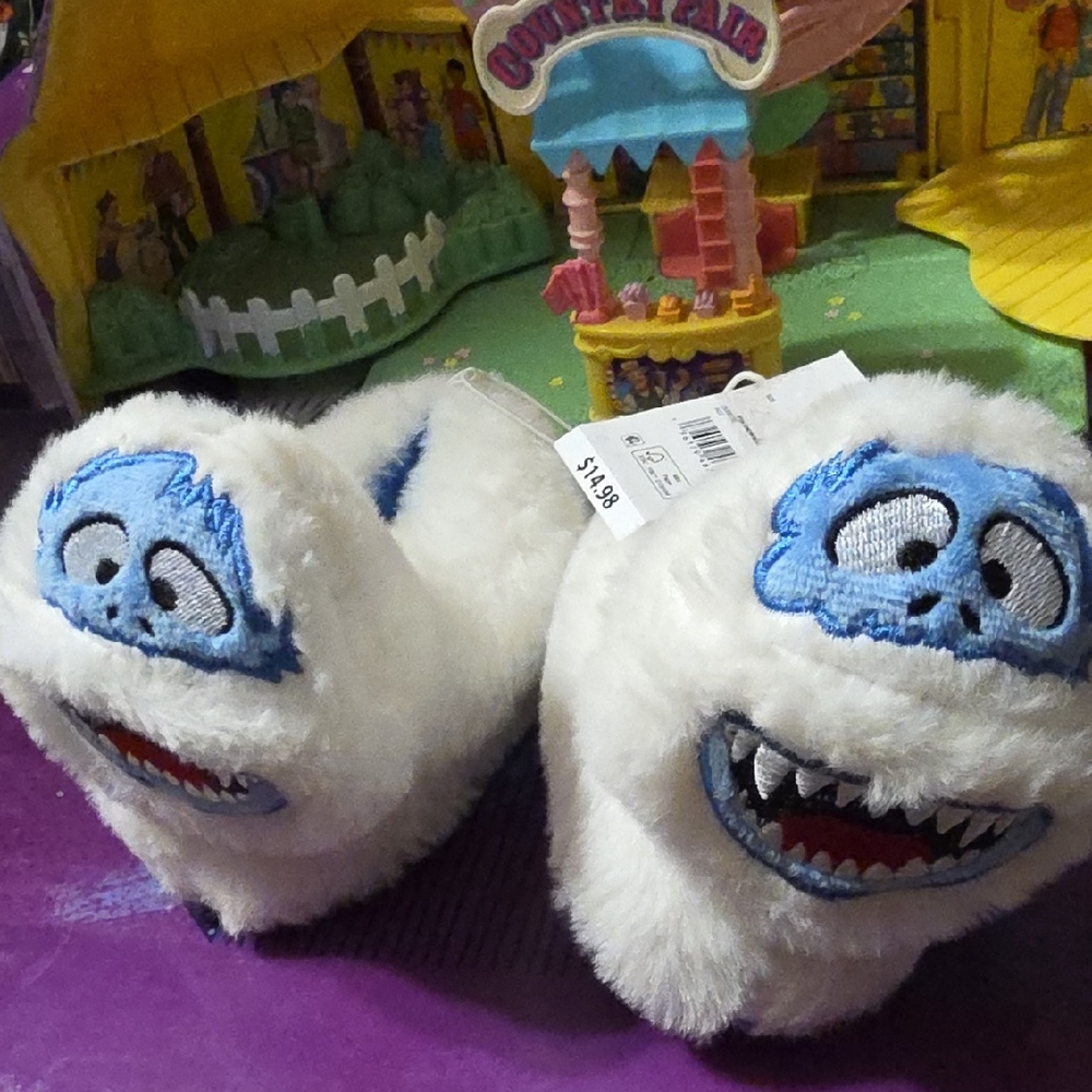 Plush Yeti Slippers for Kids - White and Blue